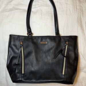 Rossetti  Black Leather Tote with Gold Accents